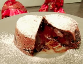 Fondants au chocolat, crème balsam de fraise