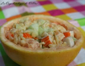 Salade de blé, surimi, concombre et pamplemousse
