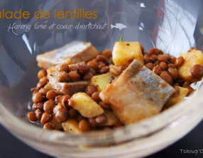 Salade de lentilles, hareng fumé et coeur d'artichaut