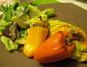 Minis poivrons et fleurs de courgettes farcis aux champignons et ricotta