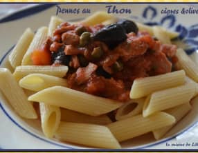 Pennes au thon, câpres et olives