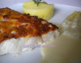 Filet de sandre en croûte de chorizo à la crème d’ail