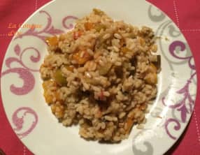 Riz aux aubergines et poivrons jaunes