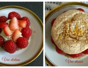 Macaronade aux framboises sauce pistache