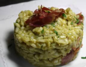 Risotto asperges Verte et coppa à l’huile de truffe