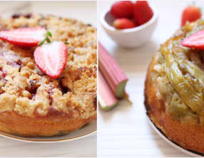Gâteau renversé à la rhubarbe et au crumble à la fraise