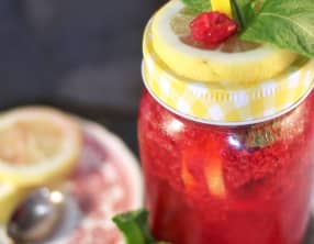 Limonade framboise, citron, menthe
