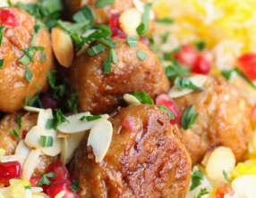 Boulette de poulet aux amandes, riz à l'iranienne