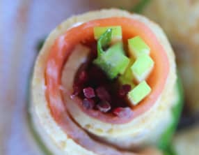 Crêpes aux graines, truite fumée et pommes Granny