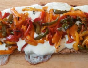 Bruschetta aux 4 poivrons jaune, orange, rouge, vert, mozzarella et huile d'olive