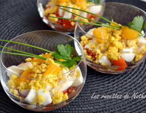 Verrines aux oeufs et à l'orange, vinaigrette basalmique