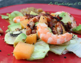 Salade crevettes, melon, avocat