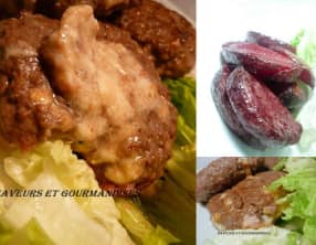 Galettes de viande farcies et frites rouges