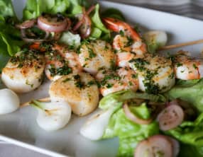 Brochettes de Saint Jacques et gambas grillées