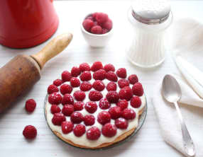 Sablé breton, framboises et crème chocolat blanc-mascarpone
