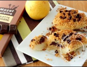 Poire au chocolat, crumble coco