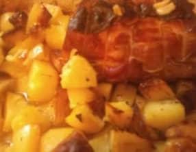 Kassler multi-cuisson, papillote, four, aux fines herbes aux pommes de terre rôties