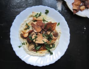 Purée de cocos et champignons marinés