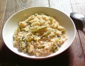 Risotto au poulet et haricots verts