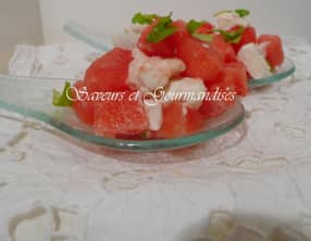 Cuillères de pastèque au chèvre et au basilic.