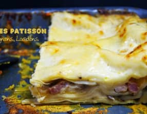 Lasagnes au patisson, champignons et lardons