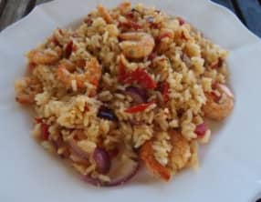 Riz aux crevettes à l’aïl et aux poivrons