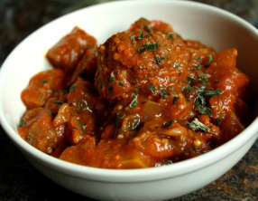 Comme un tajine d’aubergines et potiron aux boulettes de boeuf