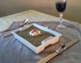 Velouté de lentilles et sa crème au lard