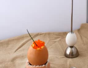 Oeufs brouillés à la ciboulette et aux oeufs de truite