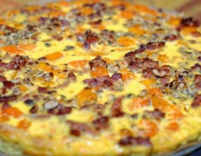 Tarte au potimarron, noisettes et lardons