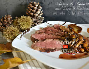 Magret de canard aux cèpes et réduction de vin à la framboise