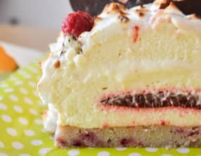 Bûche Norvégienne citron, framboises, chocolat blanc