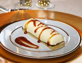 Bûchette de Noël vanille coeur coulant caramel au beurre salé