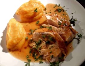 Dinde Rôtie avec son Jus, Purée de Patate Douce