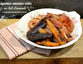 Légumes anciens rotis dans du lait d'amande bio
