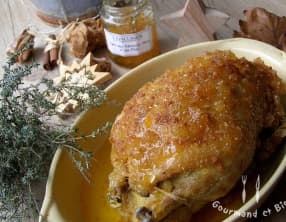 Canette aux poires et au miel et fagots de haricots verts