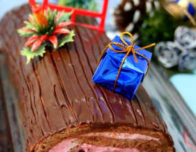 Bûche de Noël au chocolat et à la mousse de framboises