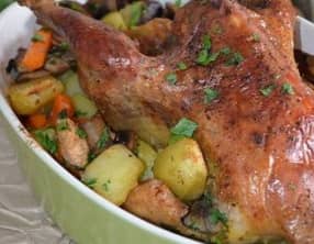 Pintade rôtie aux petits légumes