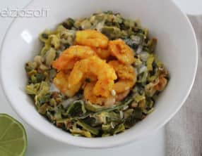 Crevettes au curcuma et poireaux à la crème - 450 kcal