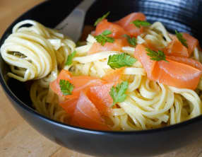 Spaghettis au saumon fumé