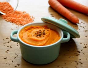 Purée de carottes et lentilles corail au cumin