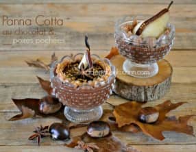 Panna cotta au chocolat, crème de marron et poire pochée