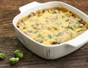 Choux de Bruxelles au jambon, en gratin à la crème et au comté
