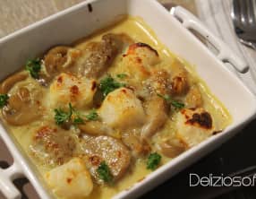 Saint-jacques gratinées au comté et champignons au Porto