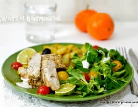 Filets de dinde aux herbes de Provence et pommes sautées.