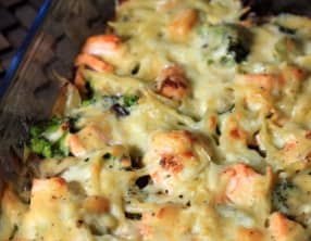 Gratin de brocolis et saumon, sauce Béchamel