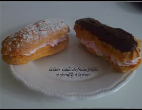 Eclairs au coulis gélifié de fraise et chantilly à la fraise