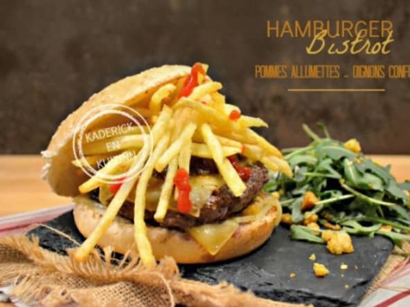 Plancha d'hamburger bistrot au boeuf et pommes pailles