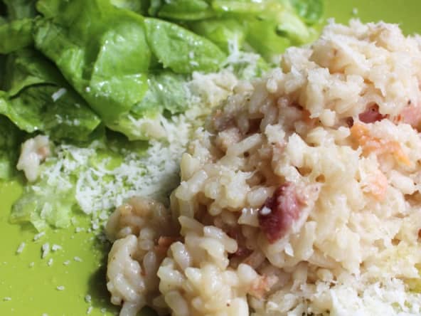 Risotto aux lardons fumés et saumon