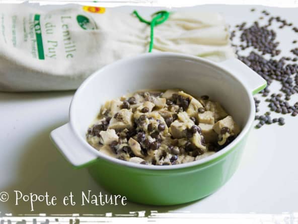 Fricassée de poulet aux lentilles vertes parfumées au basilic et au persil